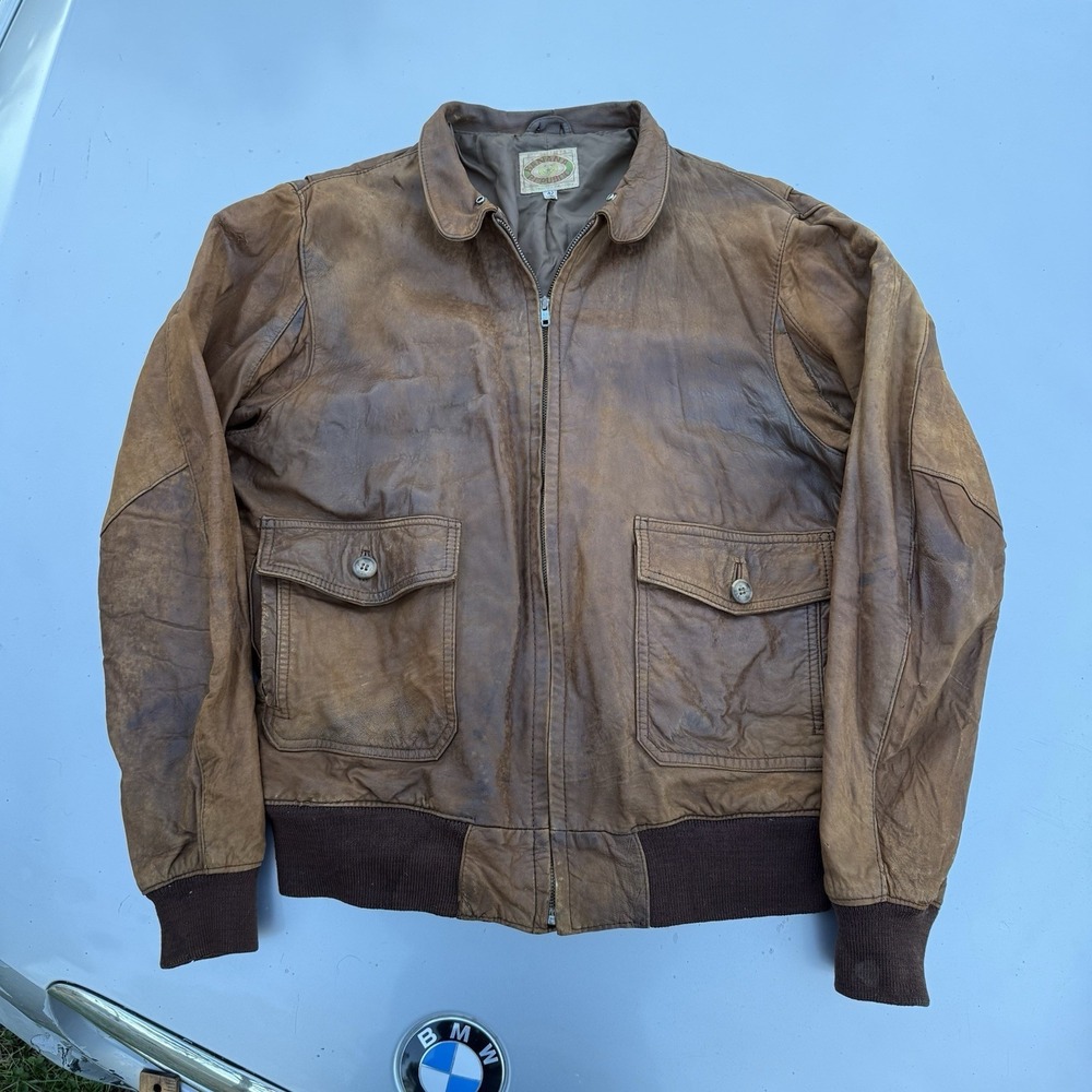 Vintage 80's Banana Republic Mill Valley CA Brown Leather Bomber Jacket Mens 42L